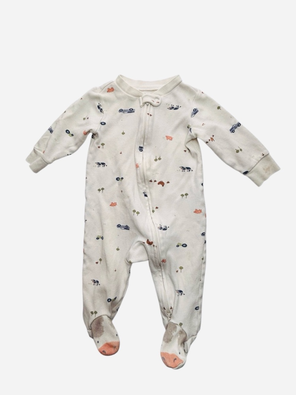 Carter's Cream Footed One-Piece with Navy & Coral Prints 8 0549